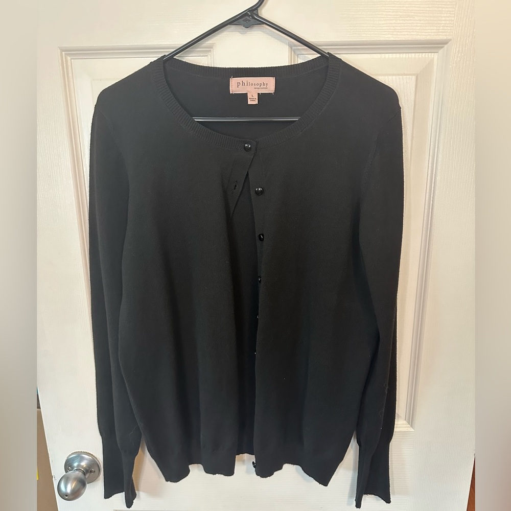 Philosophy Bolero Cardigan Size Large Black Hook & Eye Neckline Closure